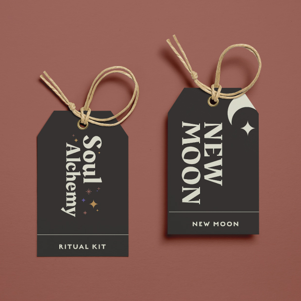 DesignGood Soul Alchemy logo and graphic on hang tags